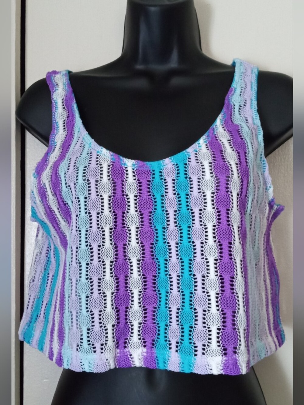 Wild Fable Purple, Teal & White Striped Crochet Two-Piece Coverup Size Small - Picture 7 of 9